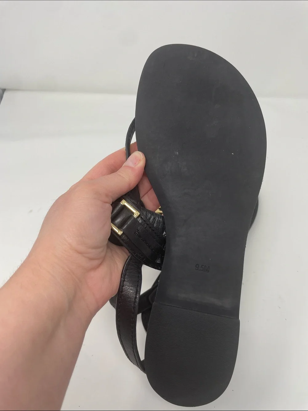 Tory Burch Cassia Black Thong Sandals Gold Logo Size 9.5